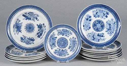 Group of twelve blue and white 10'' Fitzhugh plates