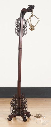 Chinese carved electrified floor lamp