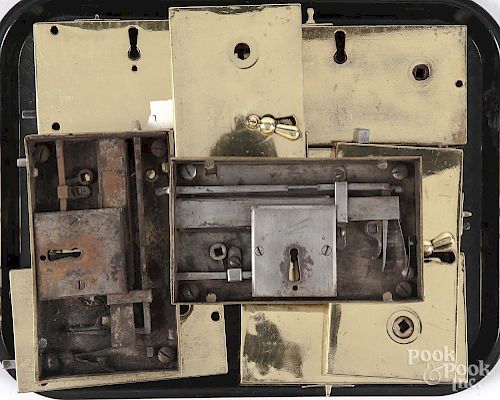 Ten brass box door locks, 19th c.