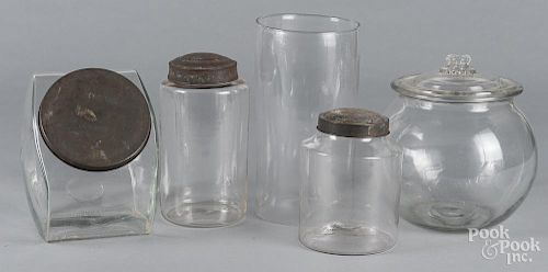 Five country store glass containers