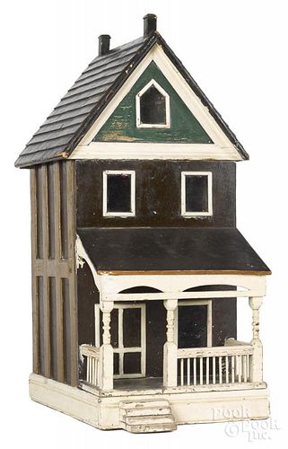Craftsman painted wood two story doll house