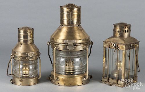 Three brass ships lanterns, tallest - 20''.