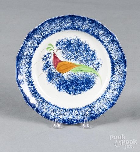 Blue spatter peafowl plate, 7 1/2'' dia.