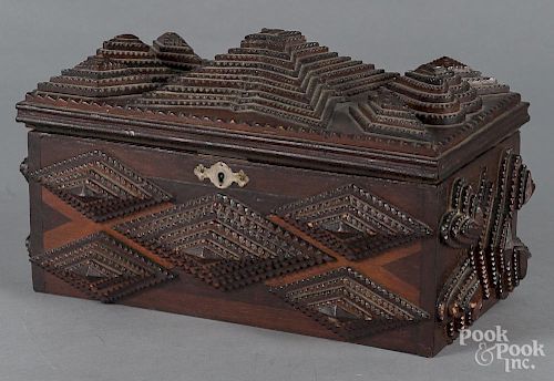Tramp art dresser box, ca. 1900