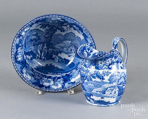 Blue Staffordshire pitcher and basin