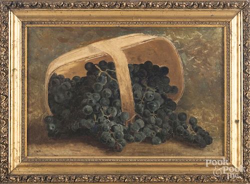Oil on board still life with grapes, late 19th c.,