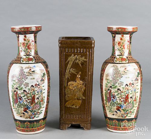 Pair of Japanese porcelain urns
