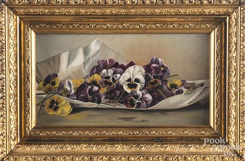 Oil on canvas still life with flowers, late 19th c