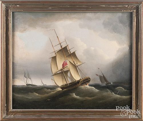 English oil on canvas seascape, 19th c.