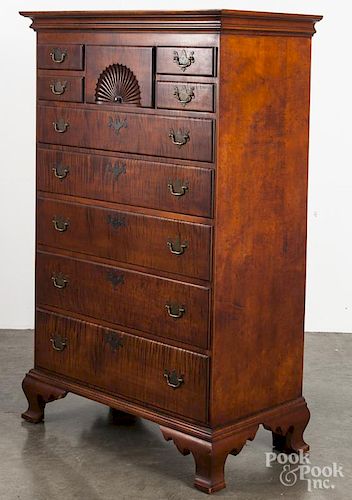 Eldred Wheeler tiger maple tall chest of drawers