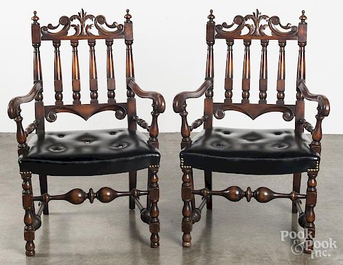 Pair of William and Mary style mahogany armchairs.