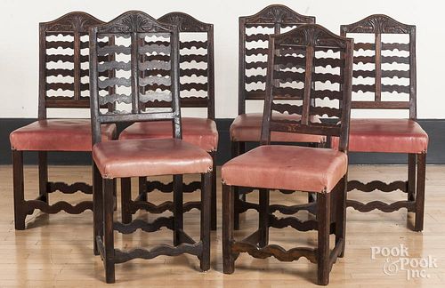 Set of six English provincial oak dining chairs