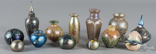 Thirteen pieces of art glass by Lundberg Studios
