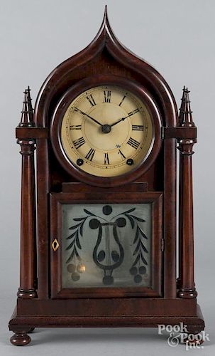 Mahogany double steeple mantel clock, 19th c.
