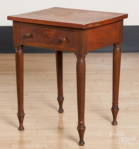 Sheraton red stained one-drawer stand, 19th c.,