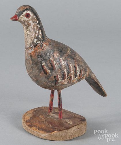 Carved and painted quail, ca. 1900, 9 3/4'' h.