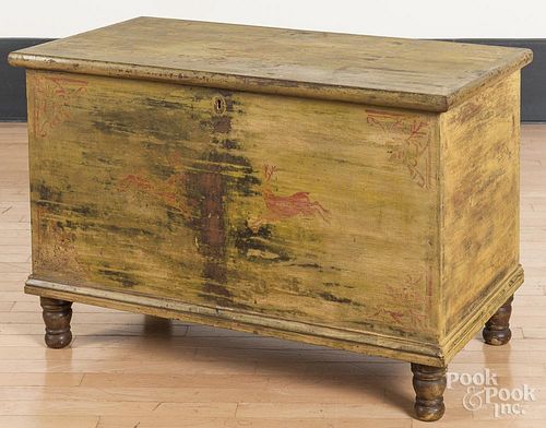 Painted pine blanket chest, 19th c.