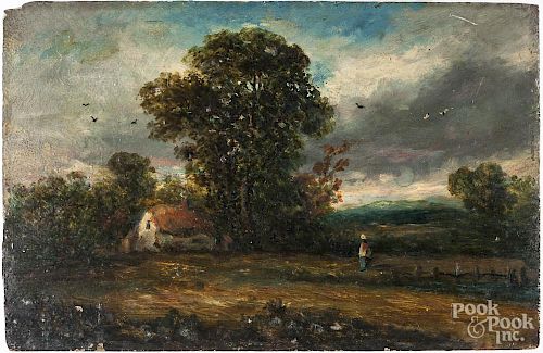 Continental oil on panel landscape, early 19th c.,