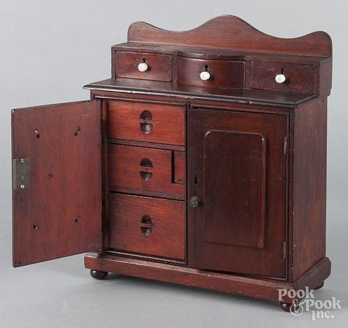 Stained pine jewelry chest, 19th c.