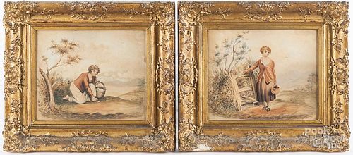 Pair of English watercolor landscapes, 19th c.