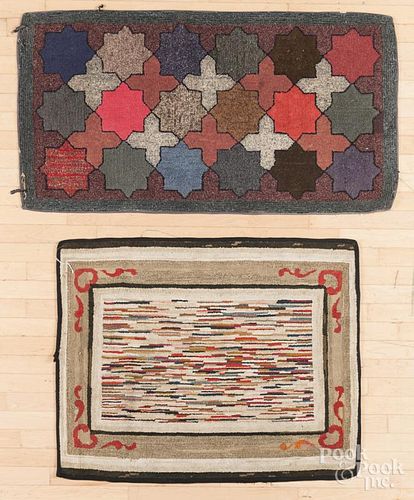 Two geometric and abstract hooked rugs, early 20th