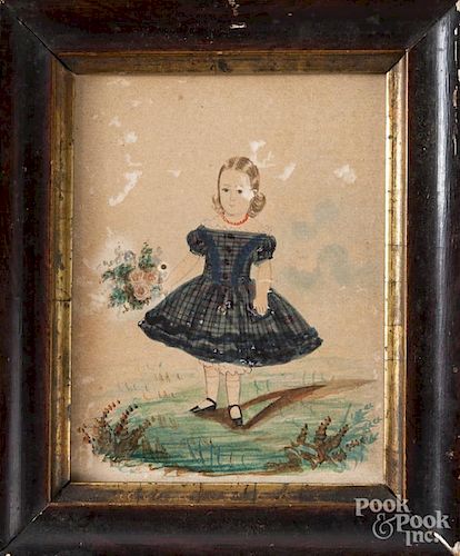 Miniature watercolor portrait of a girl, 19th c.