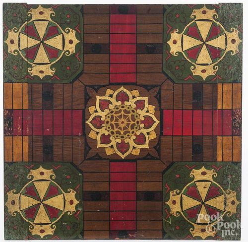 Painted pine parcheesi gameboard, ca. 1900