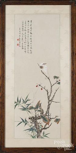 Chinese watercolor of birds on a prunus branch