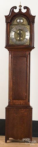 English oak tall case clock, 20th c.