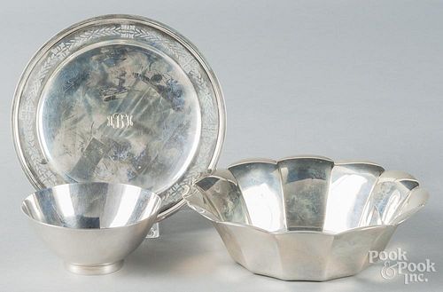 Tiffany & Co. sterling silver plate and two bowls