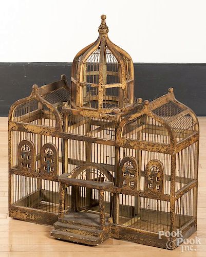 Victorian wire and painted wood birdcage