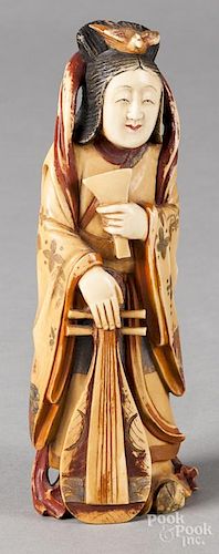 Japanese Meiji period carved  painted ivory figure