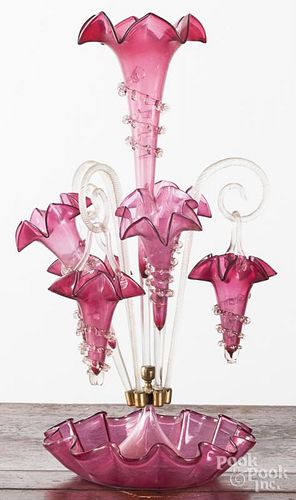 Victorian ruby glass epergne, 22 1/2'' h.