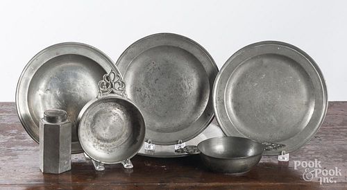 Group of pewter tablewares, mostly 19th c.
