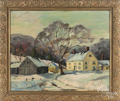 Oil on canvas winter landscape, mid 20th c.