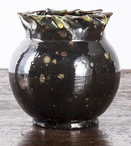 George Ohr pottery vase with folded rim