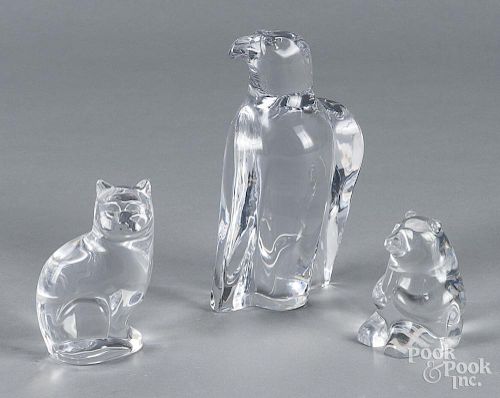 Orrefors glass eagle, together with a bear and cat