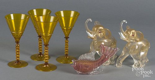 Pair of Venetian glass elephants