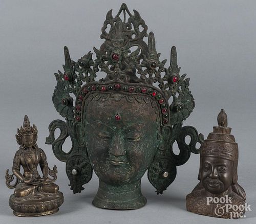Three bronze Buddhists figures, tallest - 14'' h.