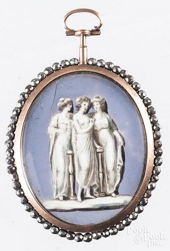 Miniature watercolor on ivory of three muses