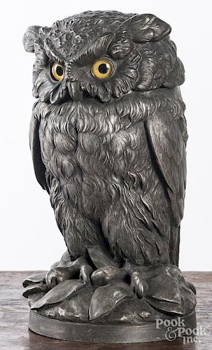 White metal owl tobacco jar, 10 1/4'' h.