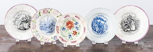Five Staffordshire childrens plates