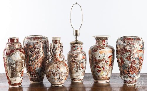 Six large Satsuma vases, tallest - 18''.