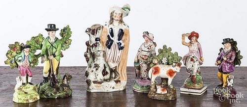 Seven Staffordshire and pearlware figures