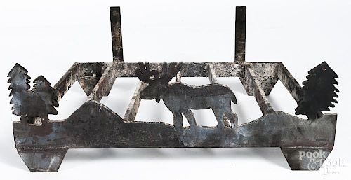 Iron moose fireplace grate, 24'' x 14 1/2''.