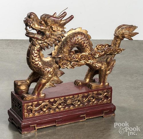 Chinese carved and painted dragon, 27'' h.