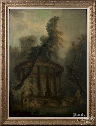 Oil on canvas classical ruins, late 19th c.