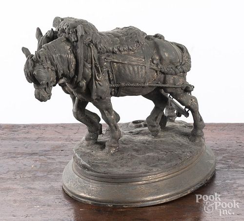 Emmanuel Fremiet bronze figure of plow horses