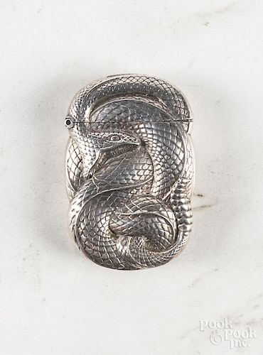 Sterling silver figural rattlesnake match safe