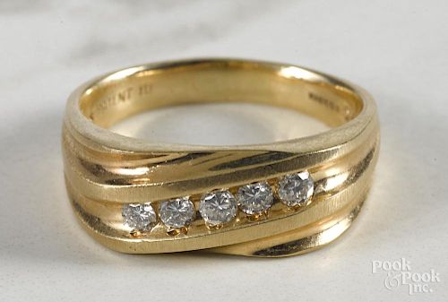 Men's 14K gold and diamond ring, size 13, 5.6 dwt.